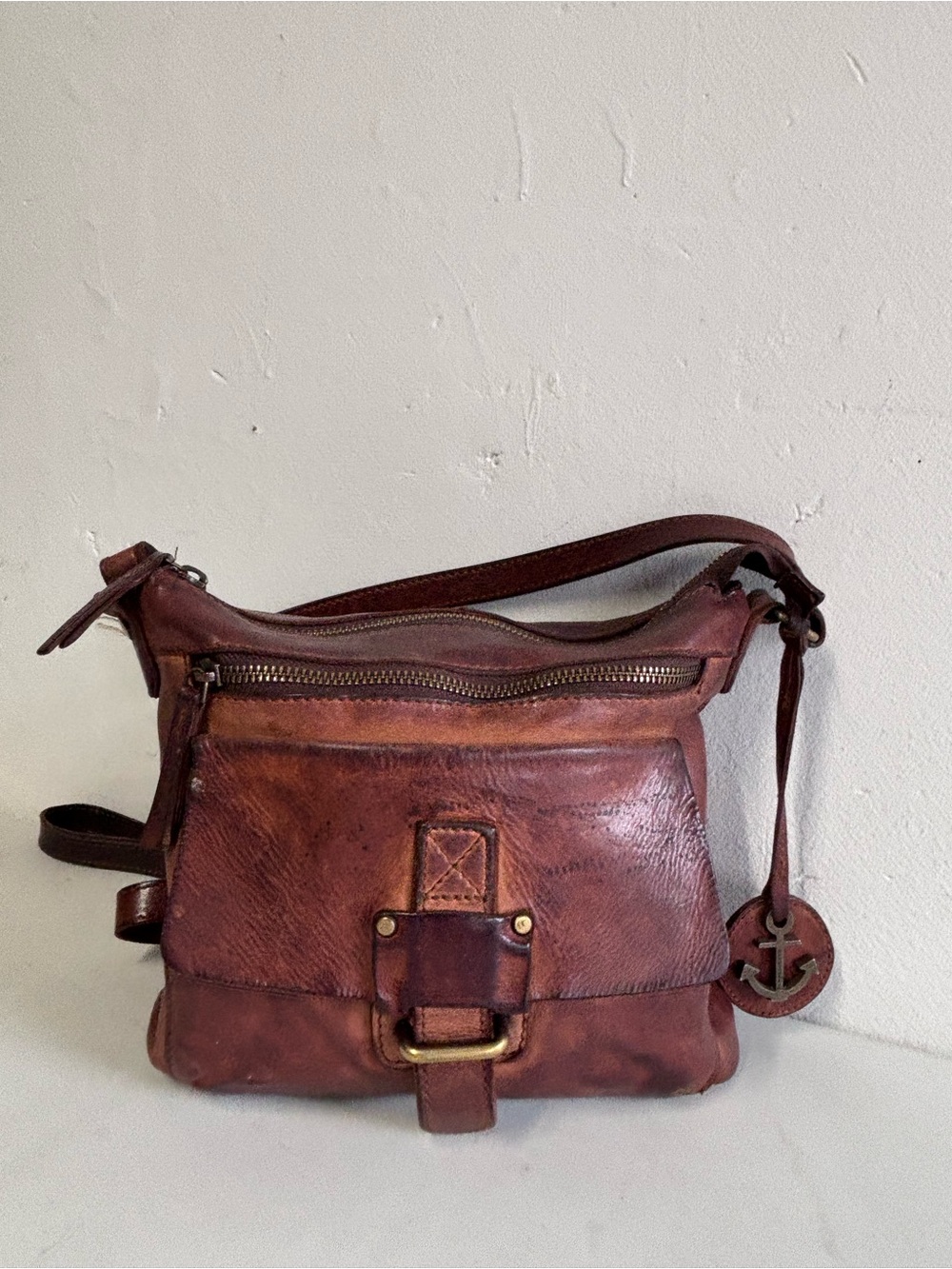 Brown Leather Messenger Bag - Distressed Crossbody